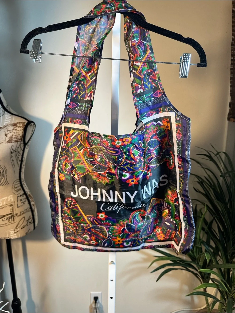 A6. JOHNNY WAS Colorful Nylon Paisley Tote Bag
